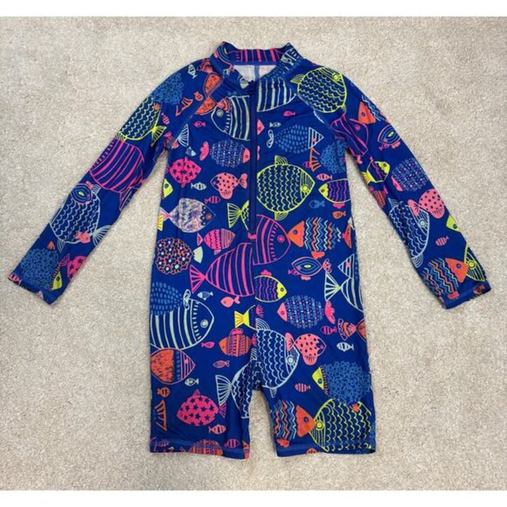 Lands' End Toddler Kids Zip Front Long Sleeve Rashguard Colorful Fish Size 4